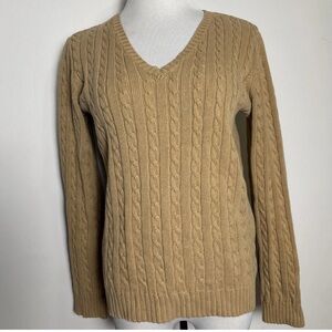 Ralph Lauren Cable Knit V-Neck Sweater - Tan Medium